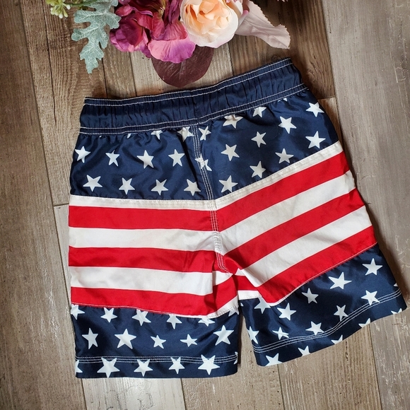 Gymboree Boys Red White & Blue Stars & Stripes Patriotic Flag Print Swim Trunks - Picture 12 of 12